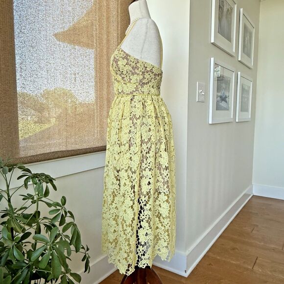 Donna‎ Morgan For Anthropologie Dress Size 0 Lace Sundress Yellow Nude Midi - Picture 5 of 8